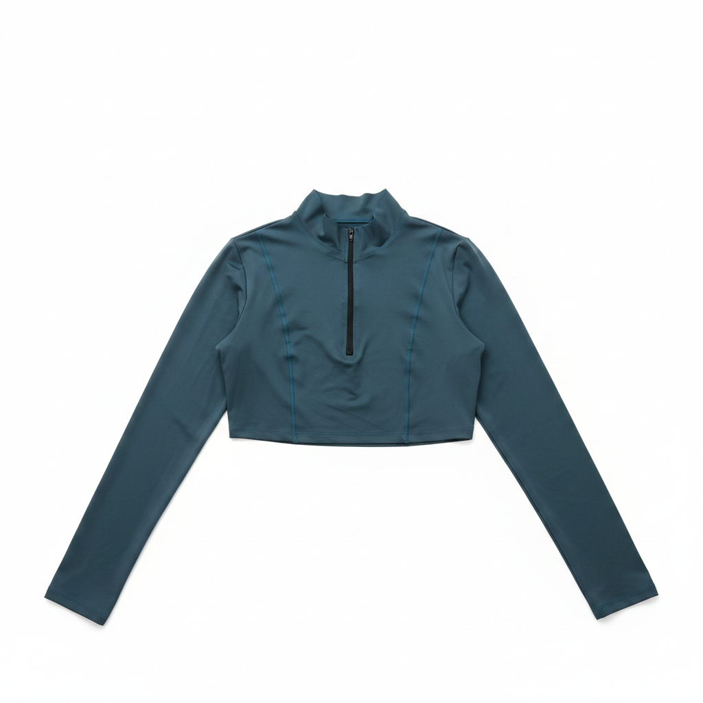 Women's Teal Half-Zip Cropped Performance Top