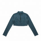 Women's Teal Half-Zip Cropped Performance Top