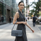 COACH NEW YORK Steel Blue Embossed Leather Shoulder Bag