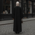 Private Black Embroidered Open-Front Abaya with Scalloped Sl