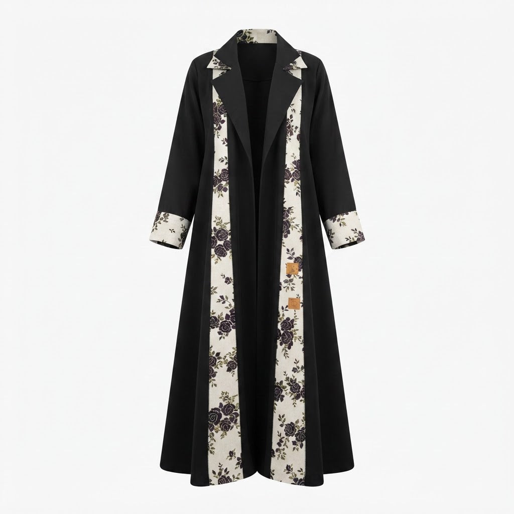 UNIQUE ABAYA Unique Abaya Black & Gold Floral Jacquard Open-