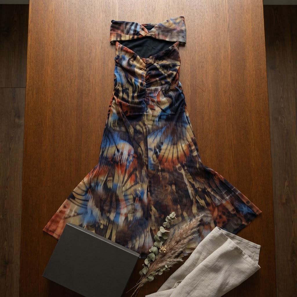 SHEIN Multicolour Abstract Strapless Mermaid Maxi Dress