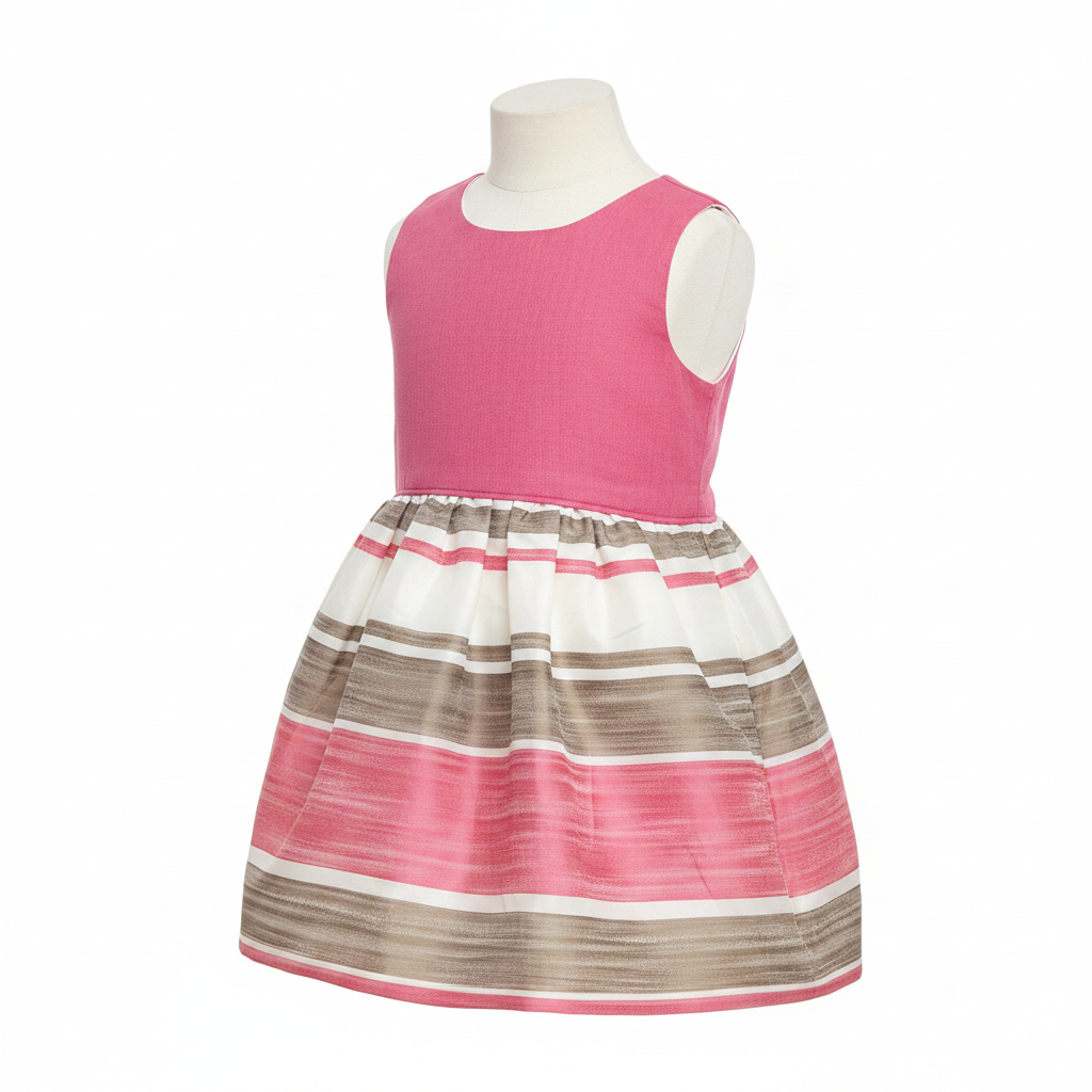 villalobos Kids Pink and Striped Sleeveless Fit-and-Flare Dr