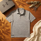 [WearU Generated:merch_flat_lay] Under Armour Heather Grey Synthetic Polo Shirt – merch flat lay