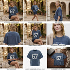 Slate Blue Oversized Varsity Graphic Sweatshirt Top