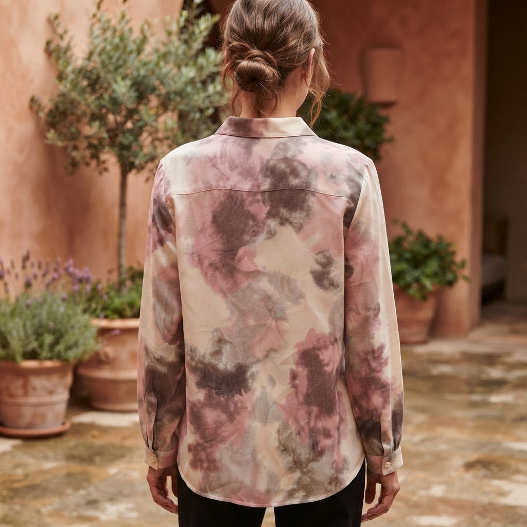 Women's Pink & Grey Tie-Dye Long Sleeve Blouse