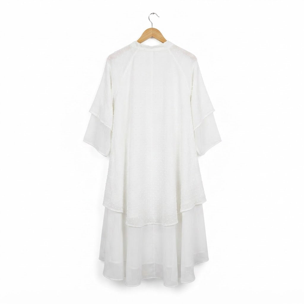 Women's White Swiss Dot Tiered Long Kimono
