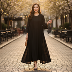 Elegant Black Sequin Embroidered Long Open Abaya