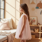 Girls Pale Pink Glitter Tulle Party Dress with Ruffles