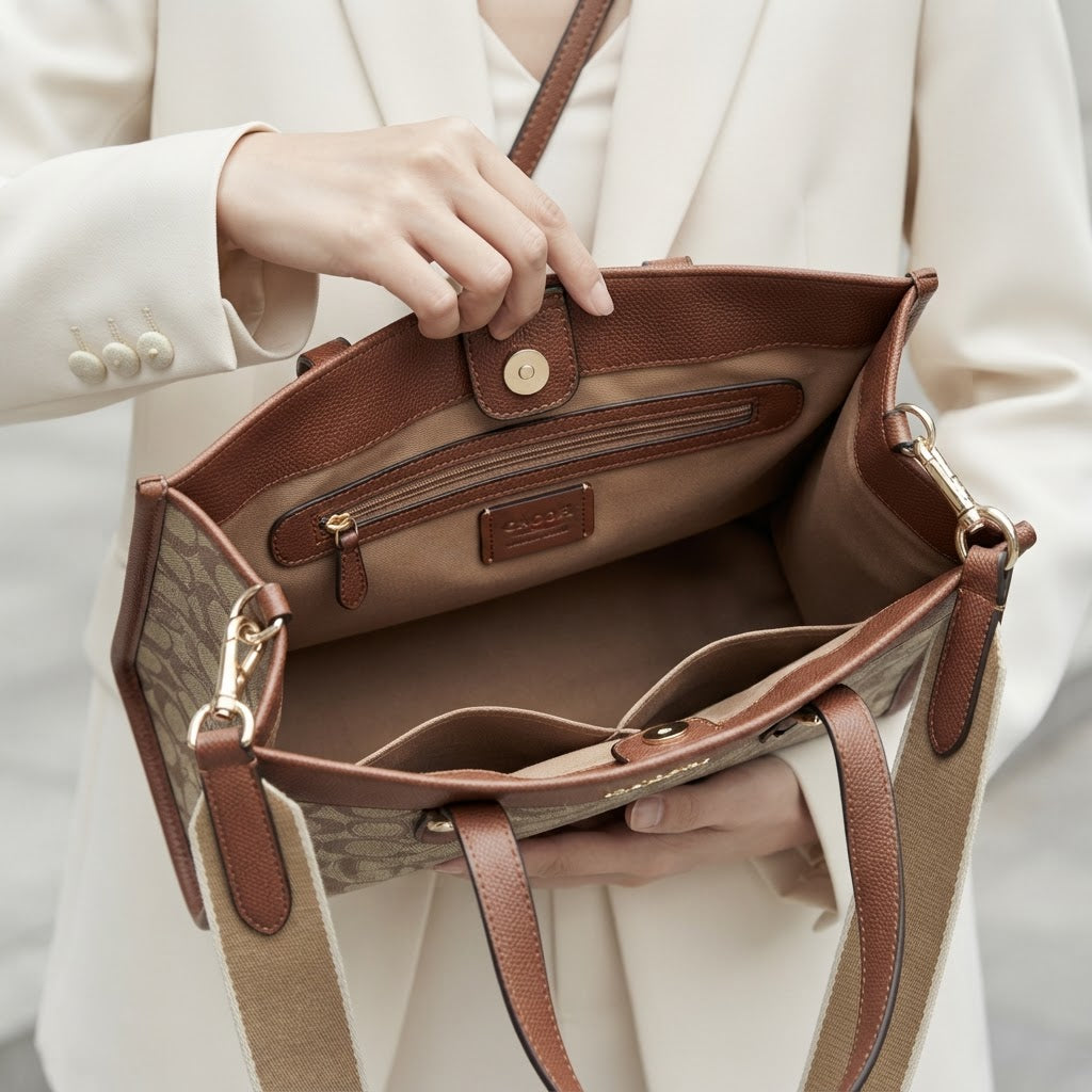 CACOH Brown Monogram Structured Tote Bag