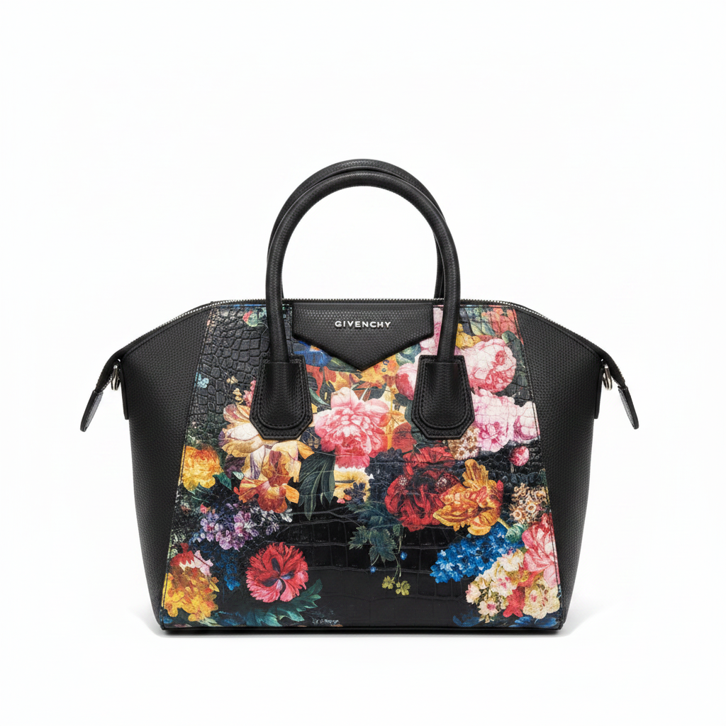 Givenchy Floral & Croc Leather Satchel Handbag