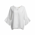 Women's White Linen Relaxed Fit V-Neck Blouse