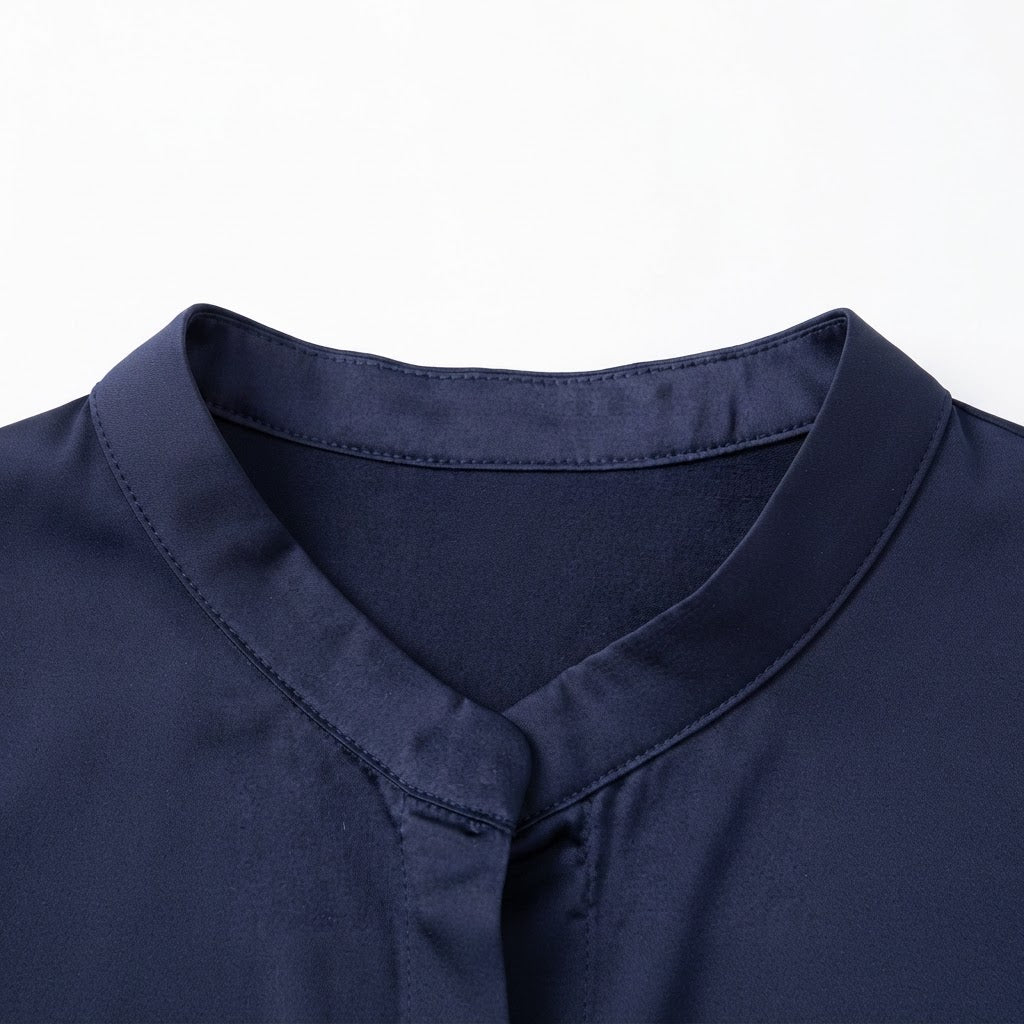 SHEIN Women's Navy navy Satin Mandarin Collar Blouse