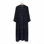 Women's Black Star Print Long Kimono Abaya Jacket