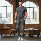 Livergy Men's Grey Acid Wash Denim Cargo Joggers