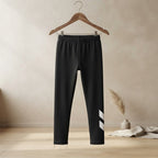 SHEIN Black Girls' Athletic Leggings with White Graphic Deta