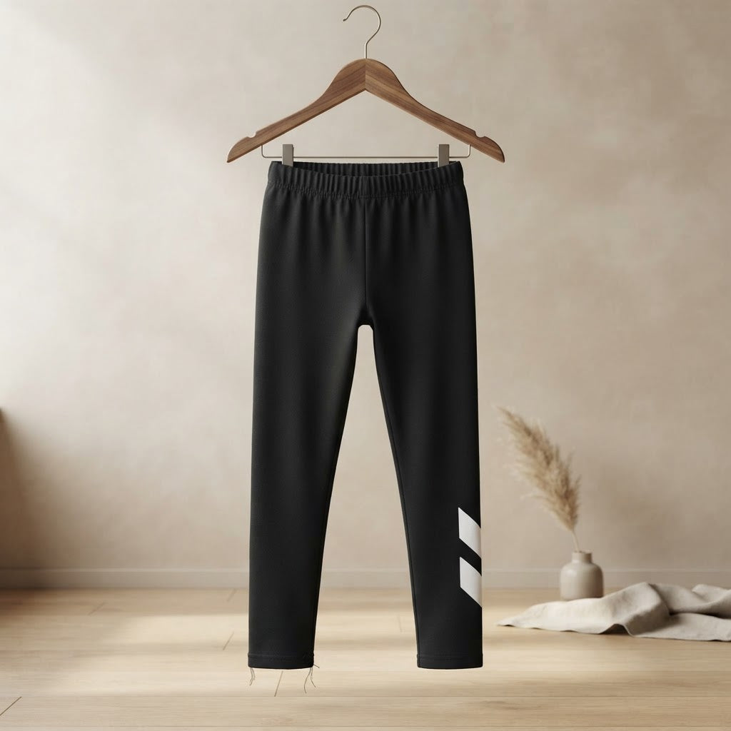 SHEIN Black Girls' Athletic Leggings with White Graphic Deta