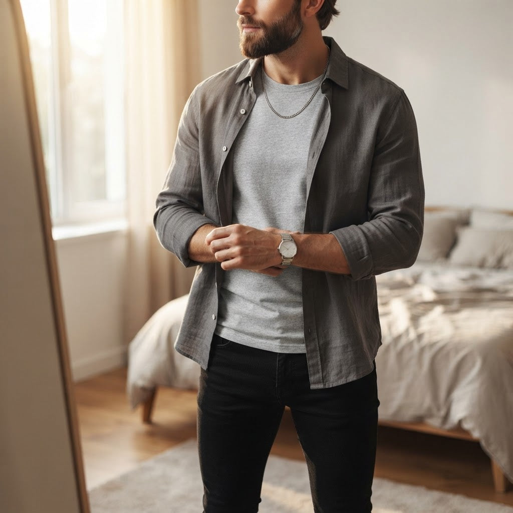 LIVERGY Men's Grey V-Neck Cotton Undershirt