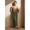 EMERY ROSE Olive Green Maxi Cami Dress with Chevron Trim