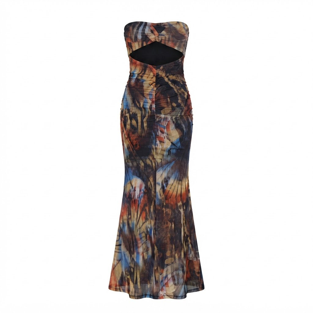 SHEIN Multicolour Abstract Strapless Mermaid Maxi Dress