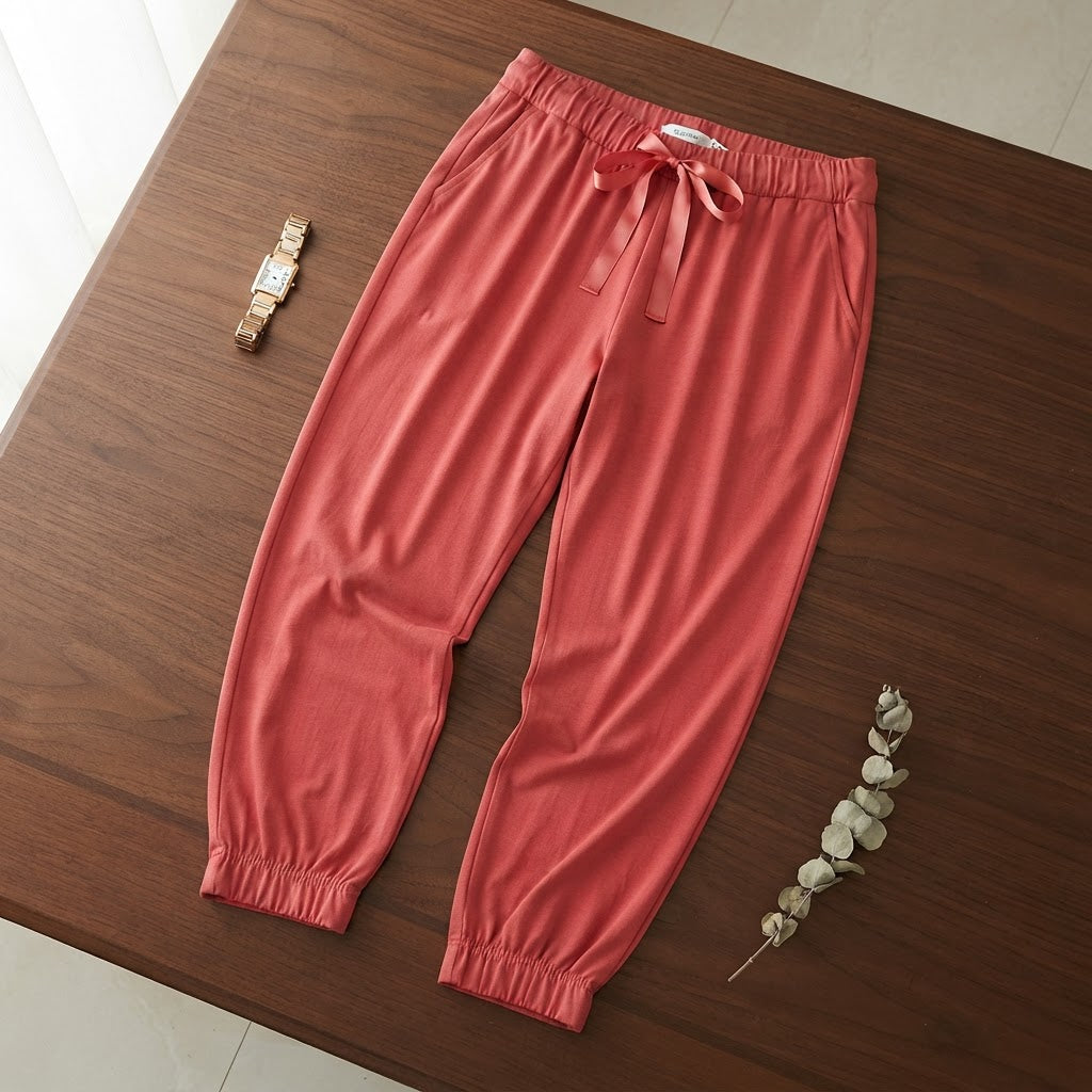 Coral Rose Elasticated Waist Ribbon Drawstring Pants
