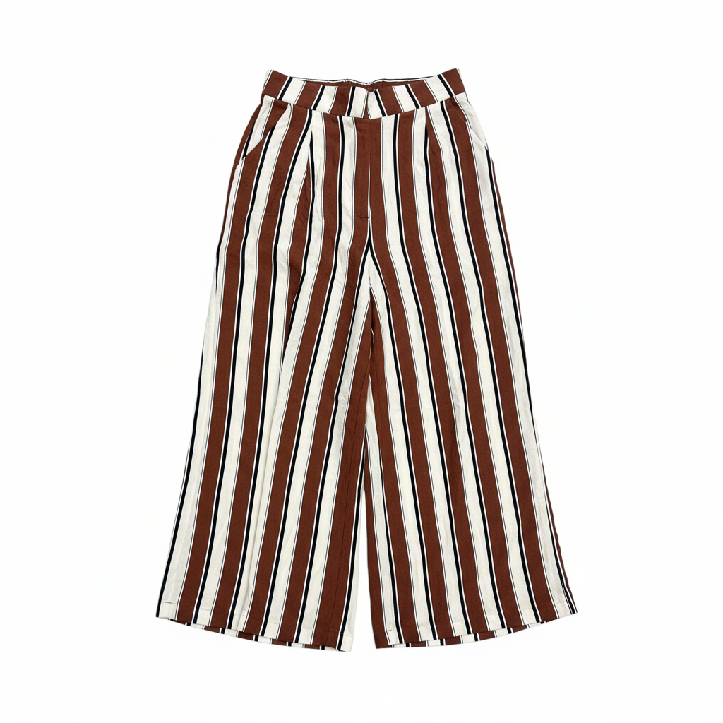Women's Striped Wide Leg Culottes in Rust and Cream