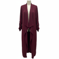 Women's Burgundy Open Front Waterfall Duster Coat