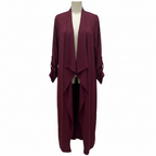 Women's Burgundy Open Front Waterfall Duster Coat