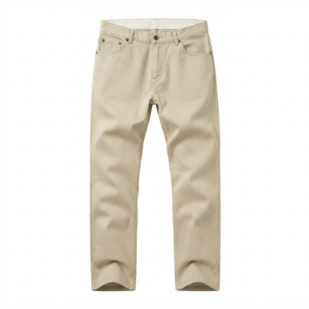 Men's Beige Straight-Leg Cotton Twill Trousers