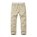Men's Beige Straight-Leg Cotton Twill Trousers