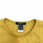 SHEIN Women's Yellow Textured Fringed Long-Line Kimono