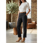 SHEIN Women's Black Linen Wide-Leg Trousate Trousers