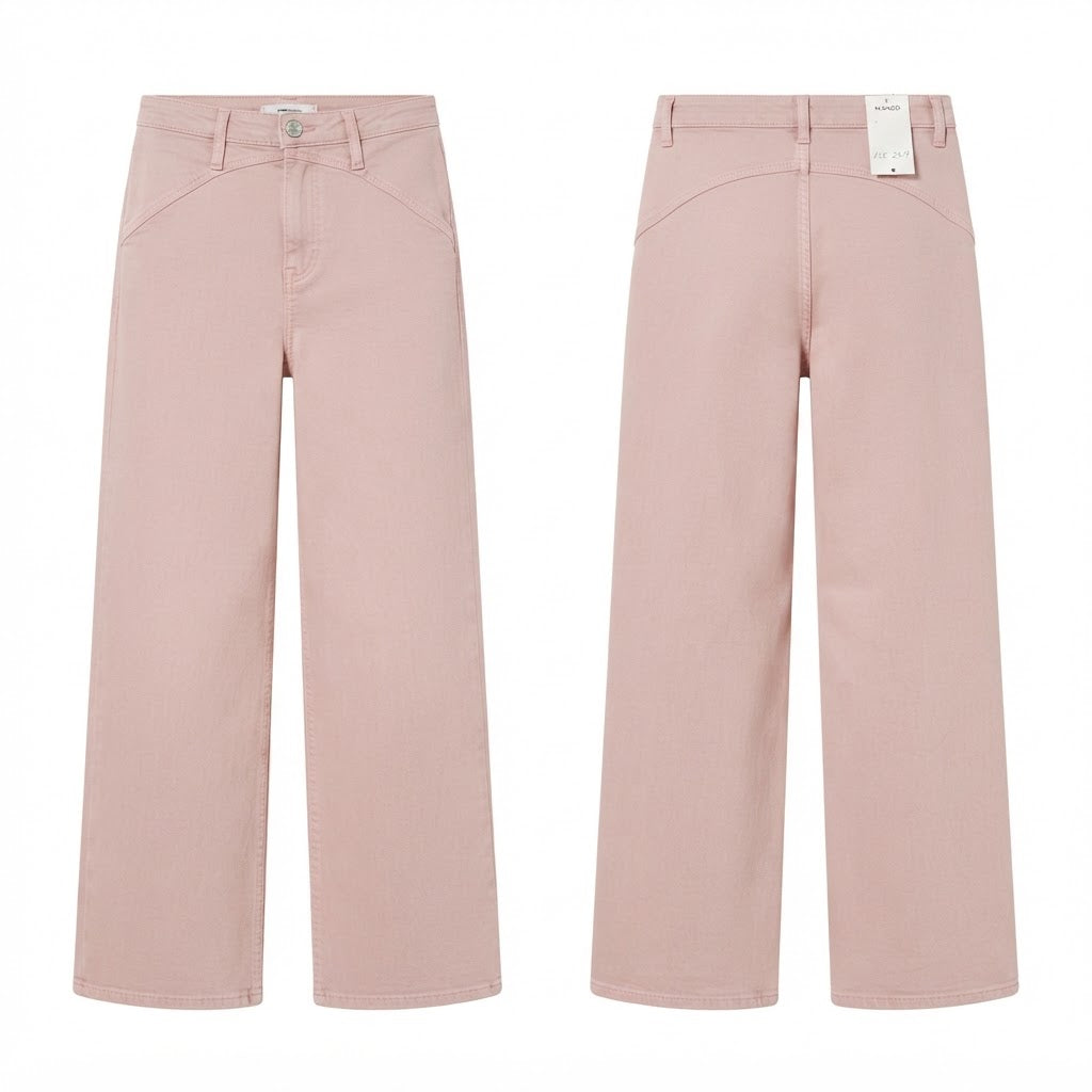 MANGO DENIM Dusty Blush Pink Wide Leg Denim Trousers with Cu