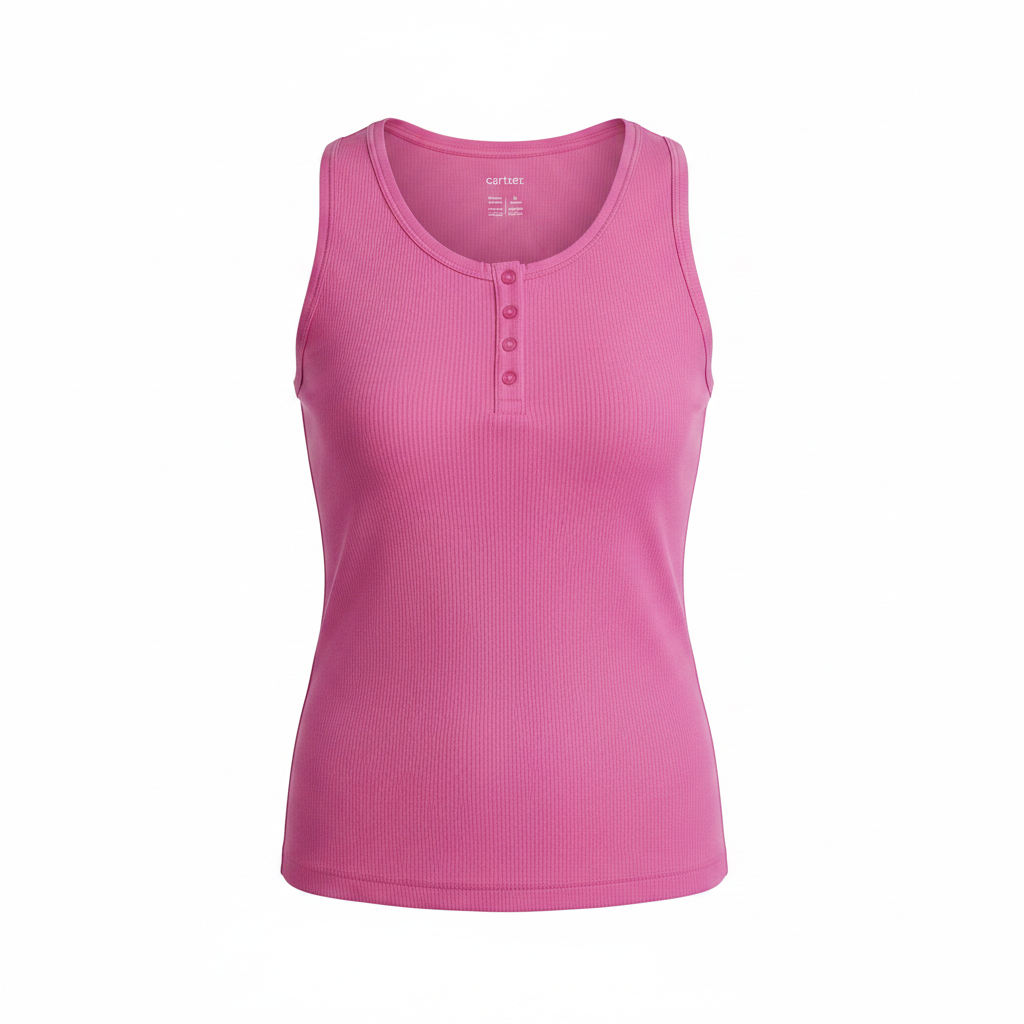 Women's Pink Ribbed Henley Tank Top