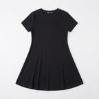 [WearU Generated:merch_clean_front] Black Cotton Blend A-line Mini Dress – front view
