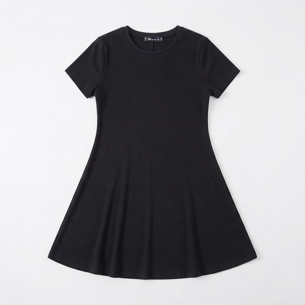 [WearU Generated:merch_clean_front] Black Cotton Blend A-line Mini Dress – front view