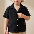 SHEIN SHEIN Black Crinkle Gauze Camp Collar Toddler Shirt