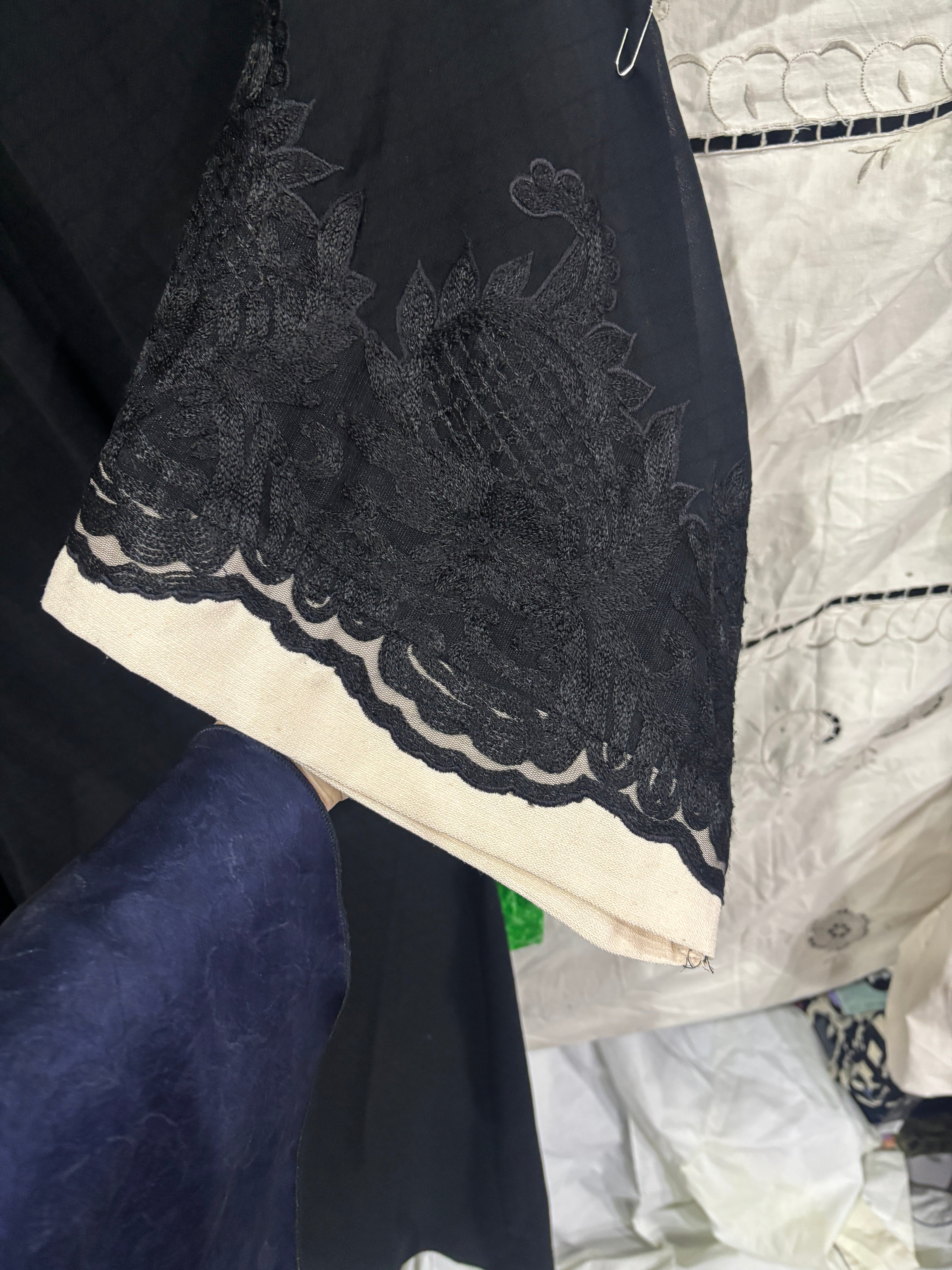 Black and Cream Lace Panel Long Tunic Kameez
