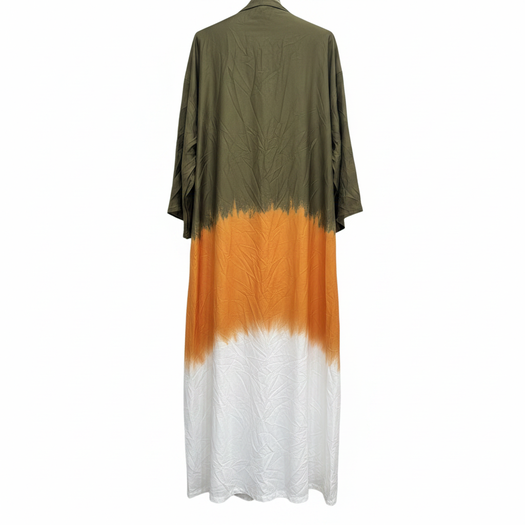Women's Olive and White Color-Block Longline Kimono
