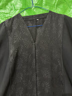 Black Botanical Jacquard Panel Men's Long Kurta