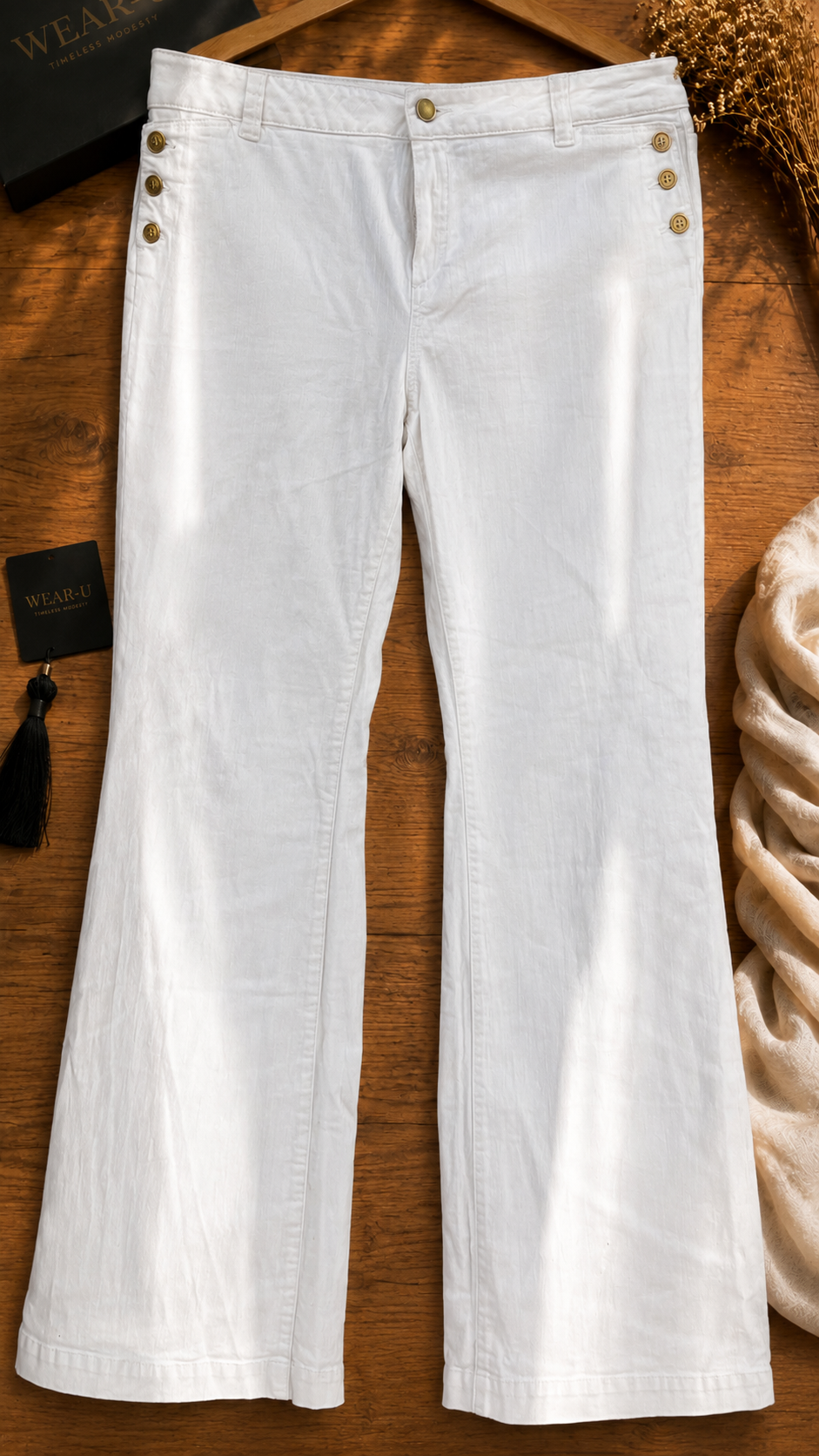 Massimo Dutti White Sailor Bootcut Trousers - Size L