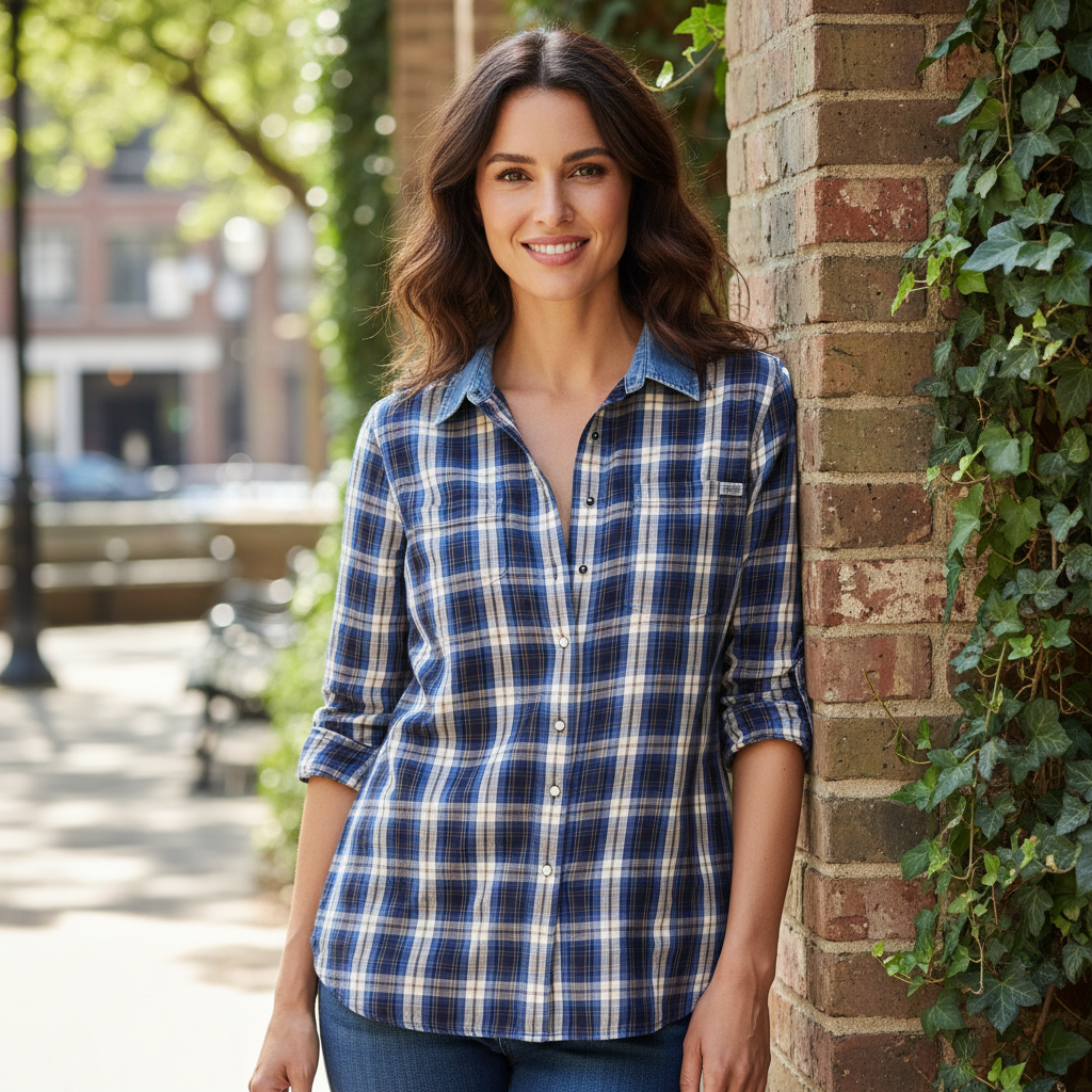 Falmer Heritage Blue Plaid Shirt with Denim Collar