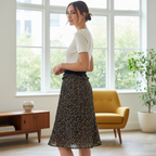 Women's Black Floral Pleated Midi Skirt
