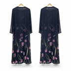 S D N L I N E Women's Black Floral Open-Front Long Abaya