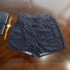 Navy Blue Polka Dot Relaxed High-Waist Shorts