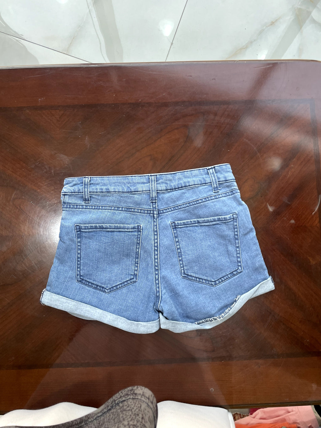 Light Wash Blue Cuffed Mid-Rise Denim Shorts