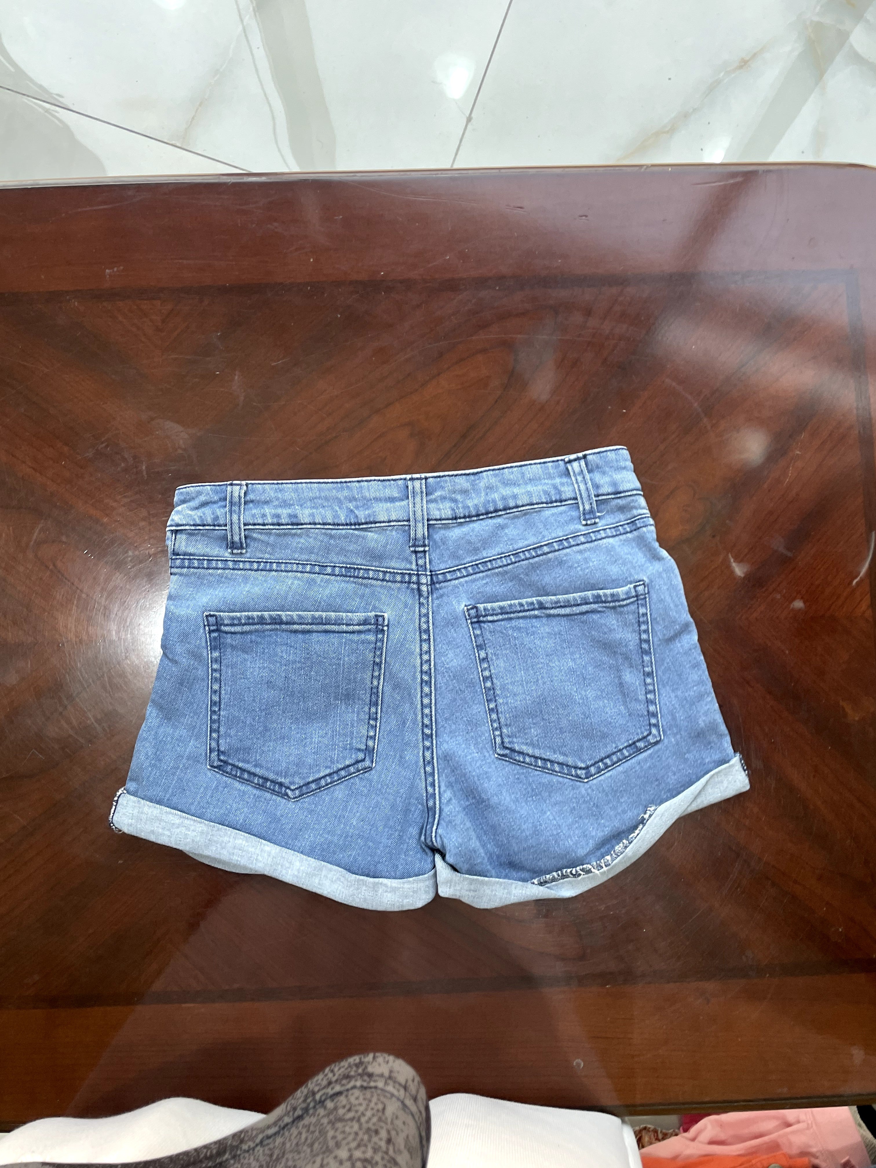 Light Wash Blue Cuffed Mid-Rise Denim Shorts