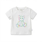SHEIN White Infant T-Shirt with Rainbow Outline Bear Graphic