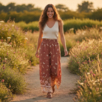 Vine Apparel Rust Floral Boho Wide Leg Palazzo Pants Size 10
