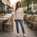 Emery Rose Oatmeal Relaxed Long-Sleeve T-Shirt with Chest Po